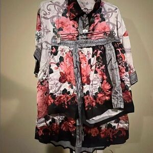 Floral Button-Up Shirt and Shorts Set (black/red)